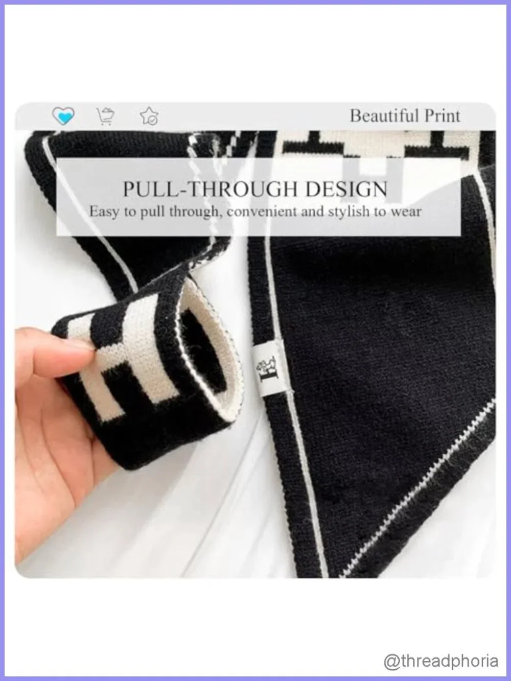 Knitted Skinny Scarf Women Pull-Through Jacquard Letter Plaid Pattern Narrow